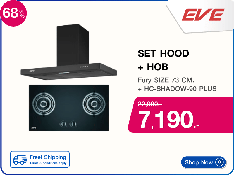 เตาฝังแก๊ส 2 หัว+ เครื่องดูดควัน EVE