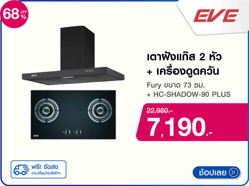 เตาฝังแก๊ส 2 หัว+ เครื่องดูดควัน EVE
