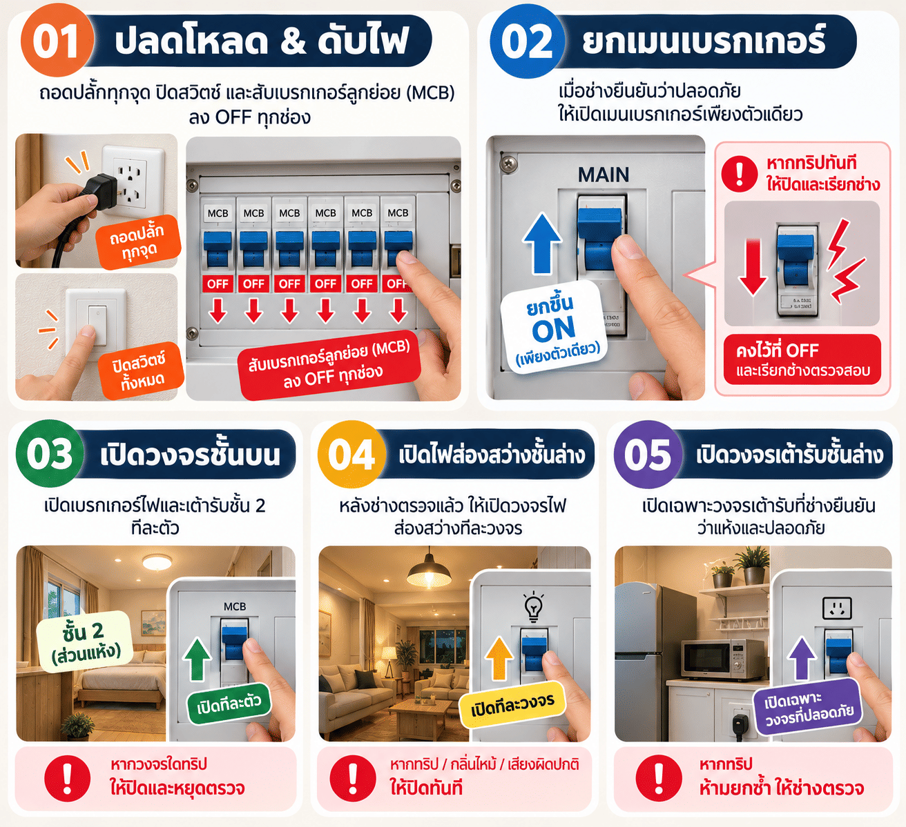 ขั้นตอนทดสอบระบบไฟและวิธีตรวจไฟรั่วหลังน้ำลดอย่างปลอดภัย