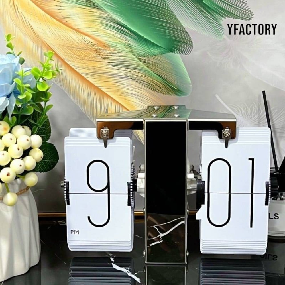 นาฬิกาตั้งโต๊ะ YFACTORY DE115331 สีขาว/เงิน_1